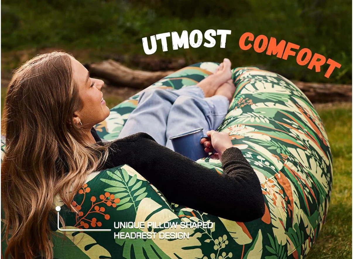 Inflatable Lounger Air Sofa Tropical Leaf Print - photo 4