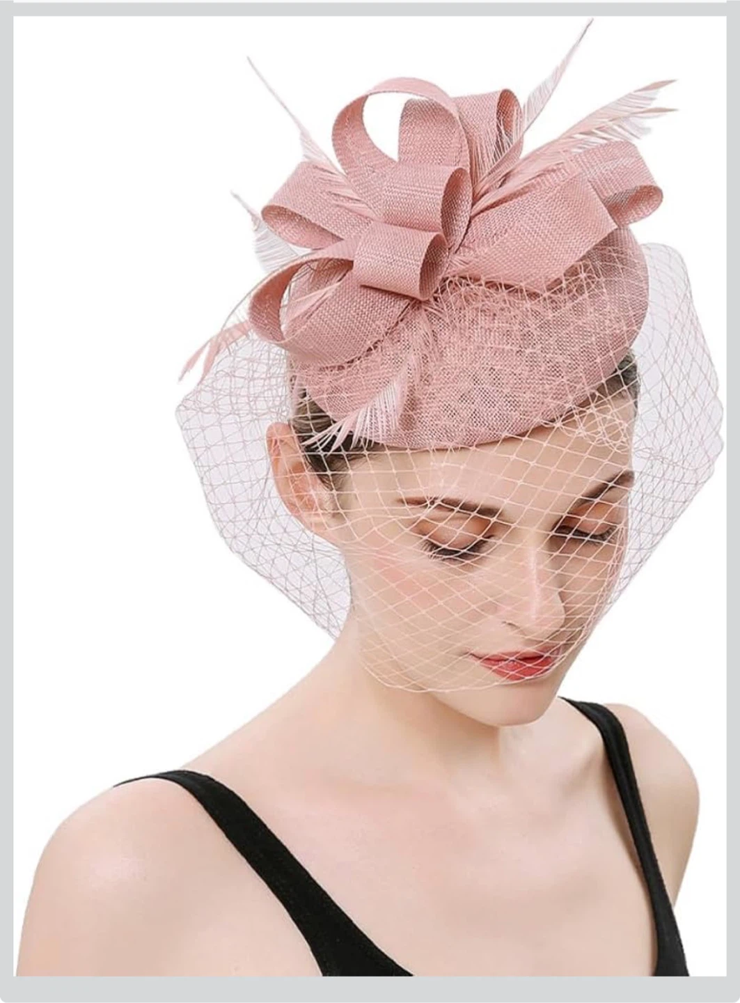 Pink Feather and Net Headpiece