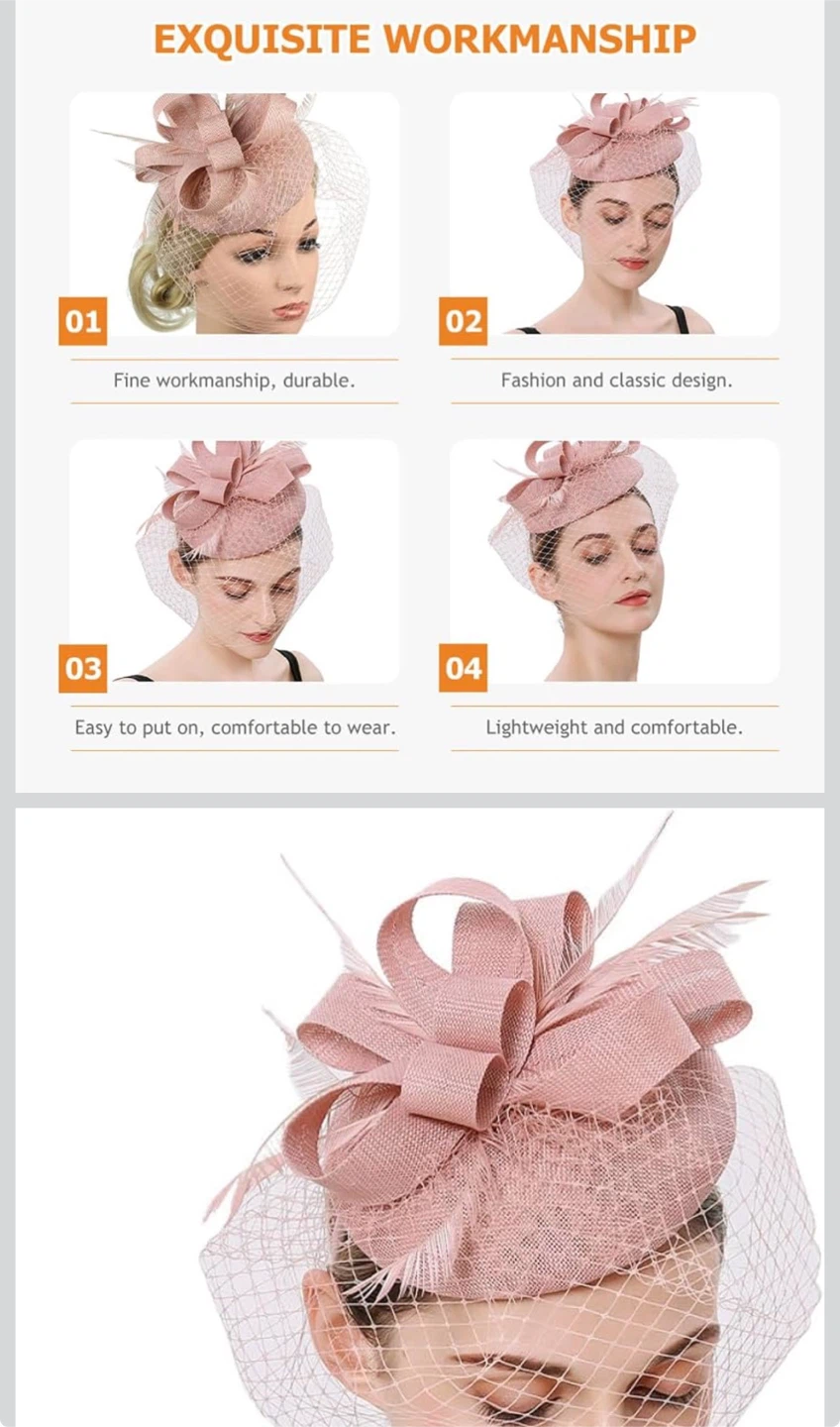 Pink Feather and Net Headpiece - photo 3