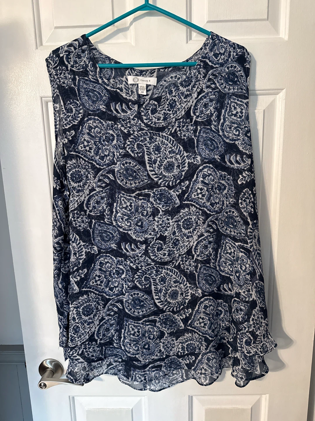 Cristina B. Women's Blue Paisley Print Sleeveless Top 3X