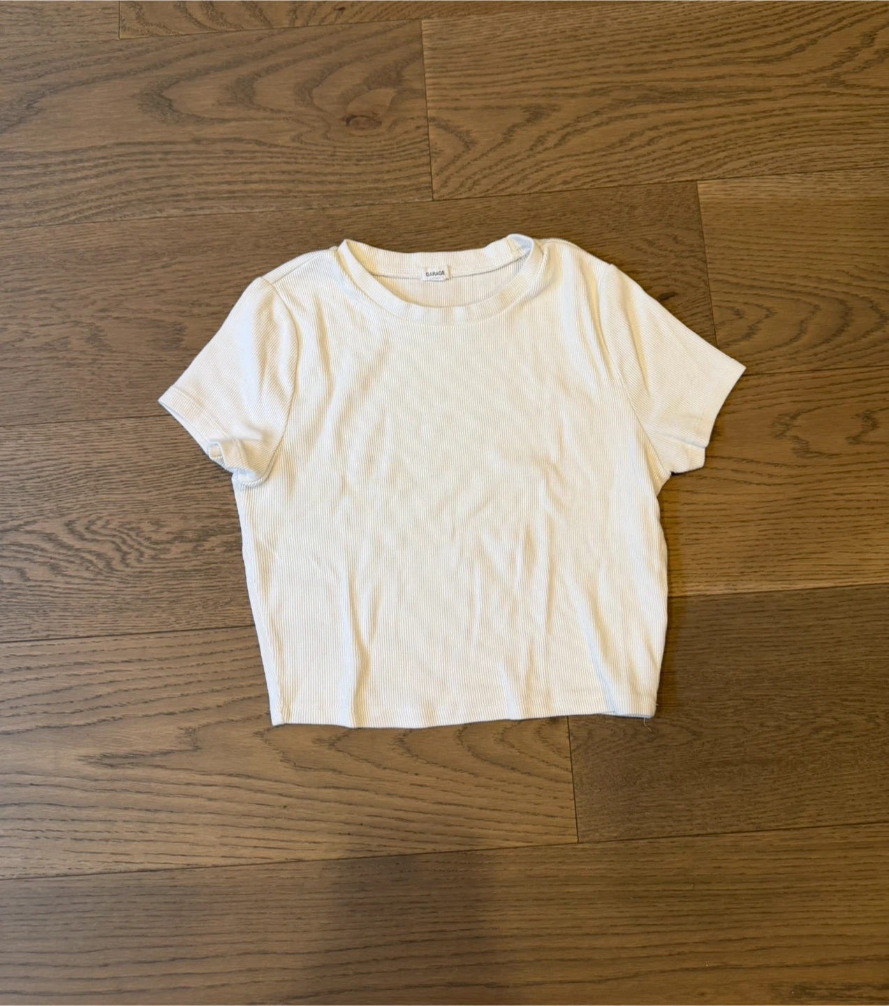 Garage White Ribbed Cropped T-Shirt