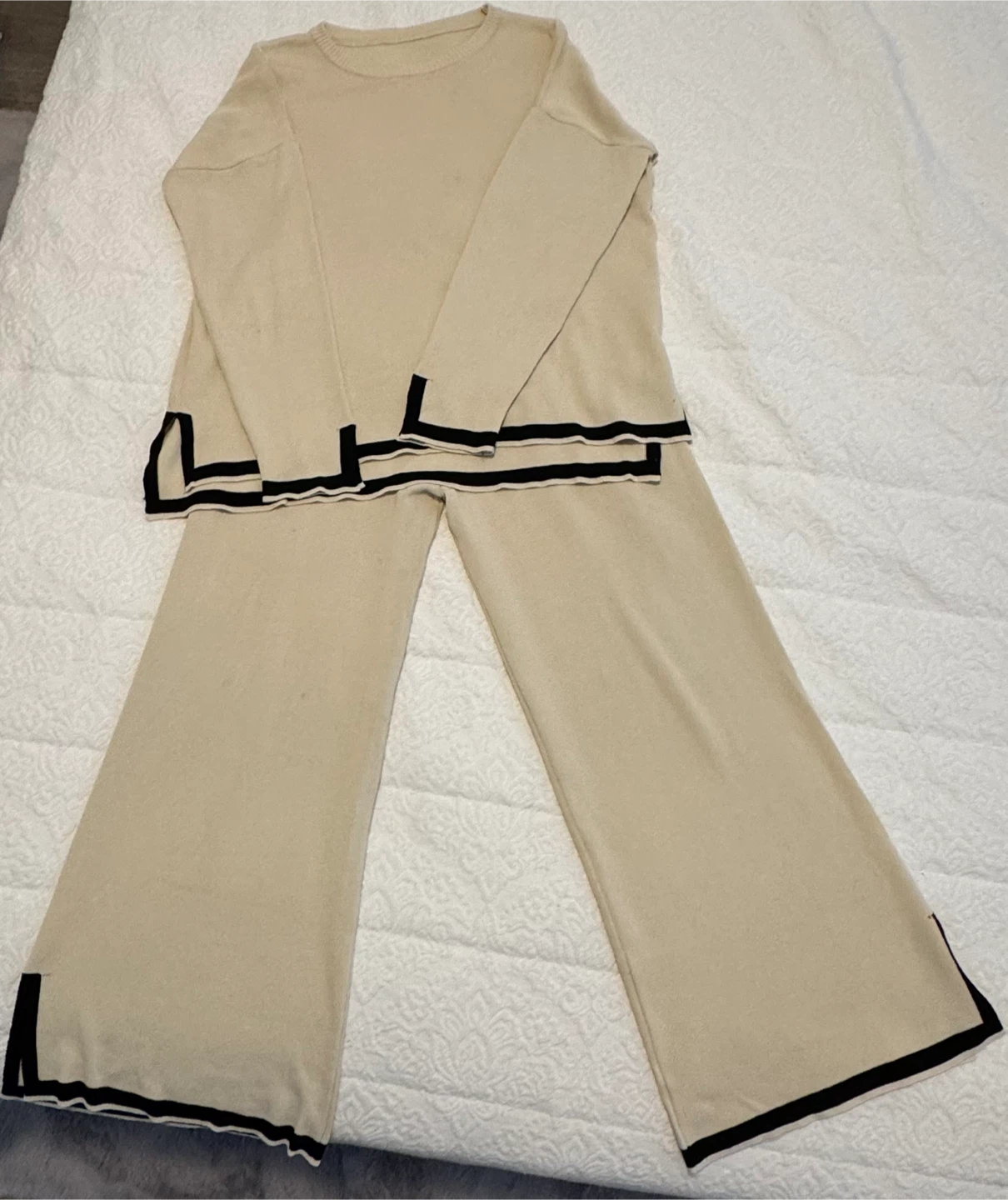 Women's Knit Sweater Pants Set - Beige - photo 2