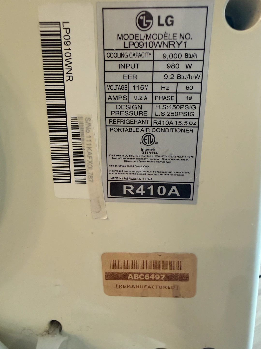 LG Portable Air Conditioner LP0910WNRC - photo 5