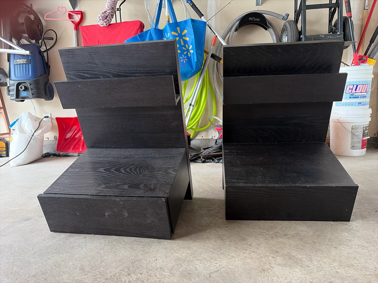 Set of two black wood grain bedside tables