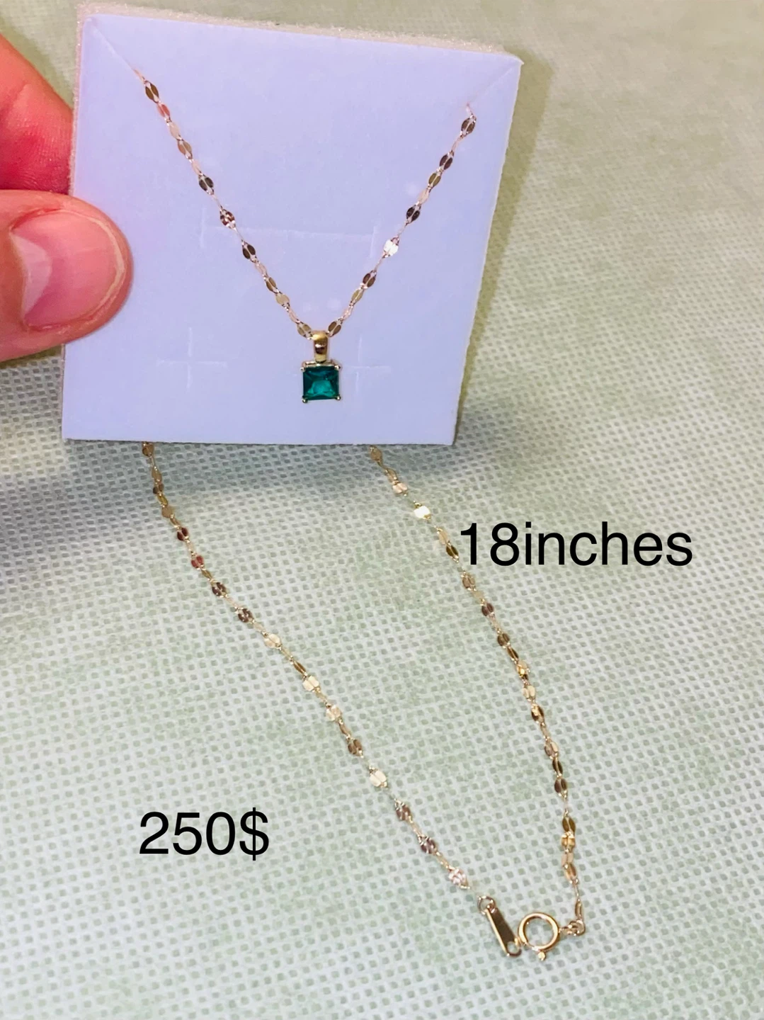 14K Gold Chain with 9K Lab Emerald Pendant - 18 inches - photo 3