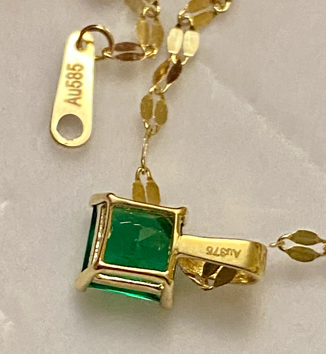 14K Gold Chain with 9K Lab Emerald Pendant - 18 inches - photo 5