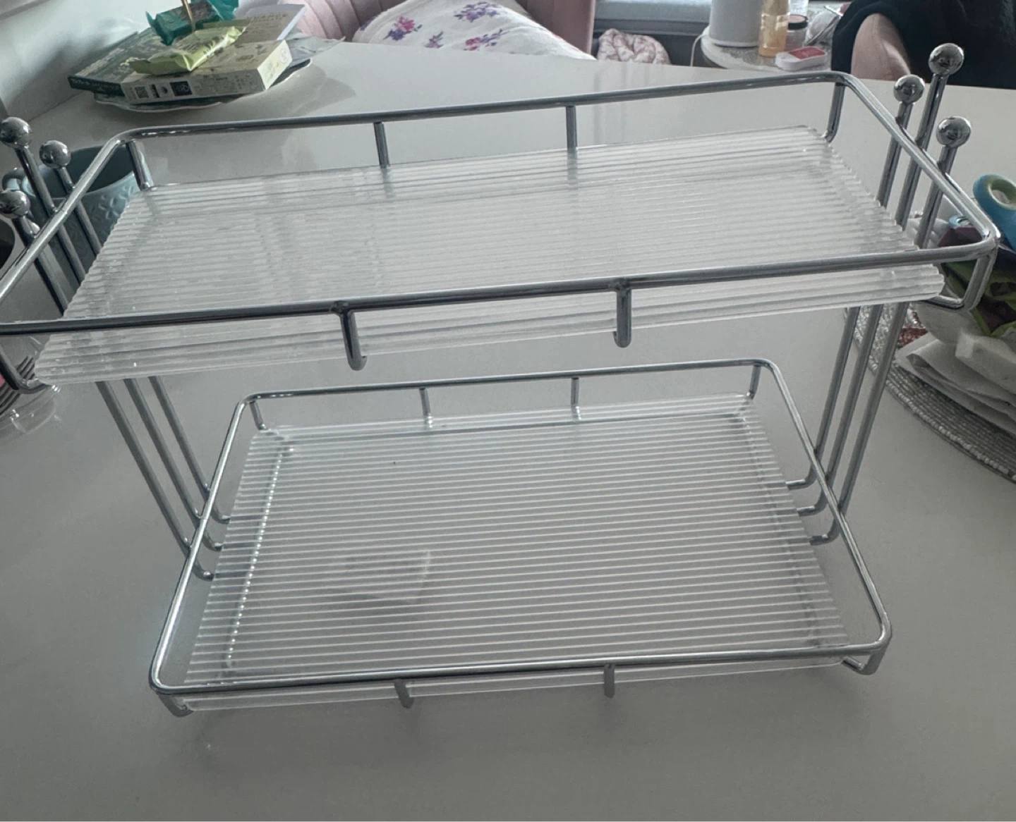Chrome and Acrylic 2-Tier organizing rack