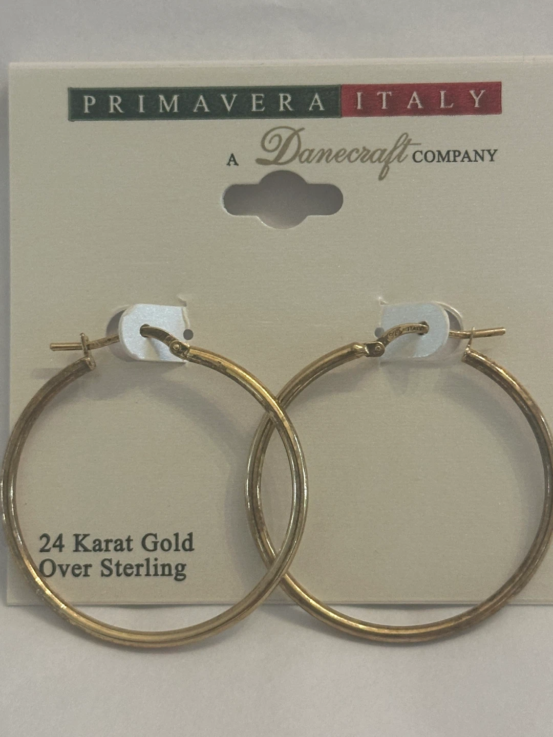 Primavera Italy 24 Karat Gold Over Sterling Hoop Earrings