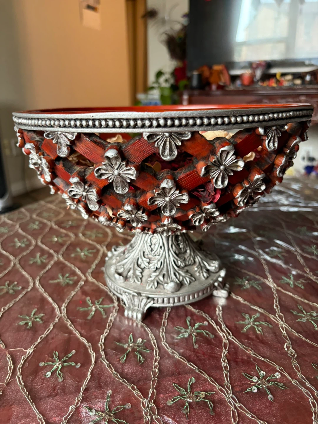 Decorative Red and Silver centre piece Bowl
