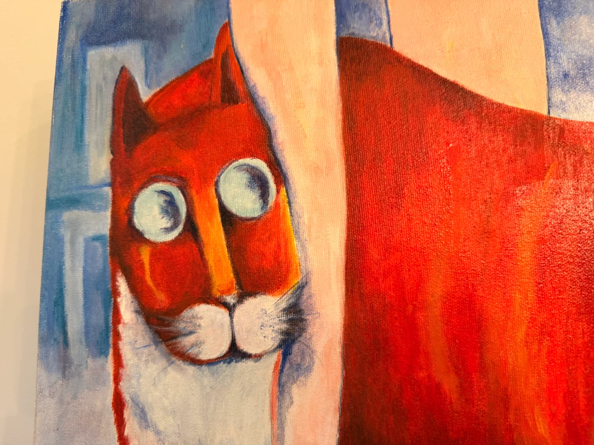 Original oil Painting - Whimsical Cat and Figures - photo 2