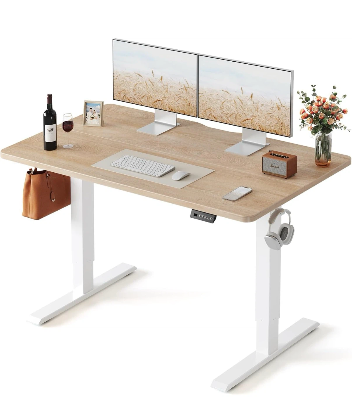 Standing Desk Electric Height Adjustable, Maple