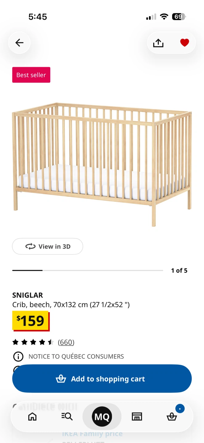 IKEA SNIGLAR Crib + Mattress + Waterproof Pad – Like New - photo 5