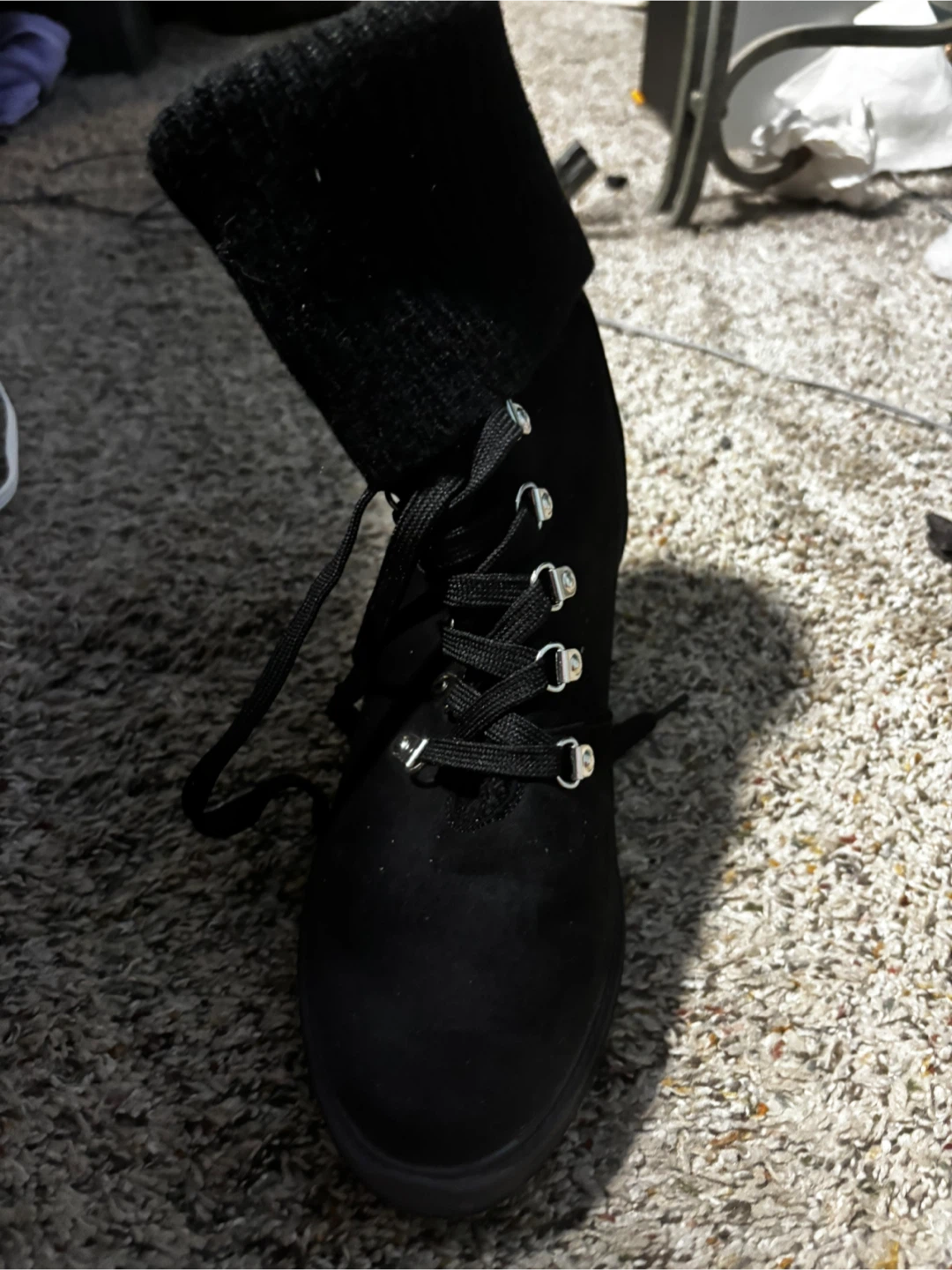 Black Lace-Up Boots with Knit Cuff - photo 2