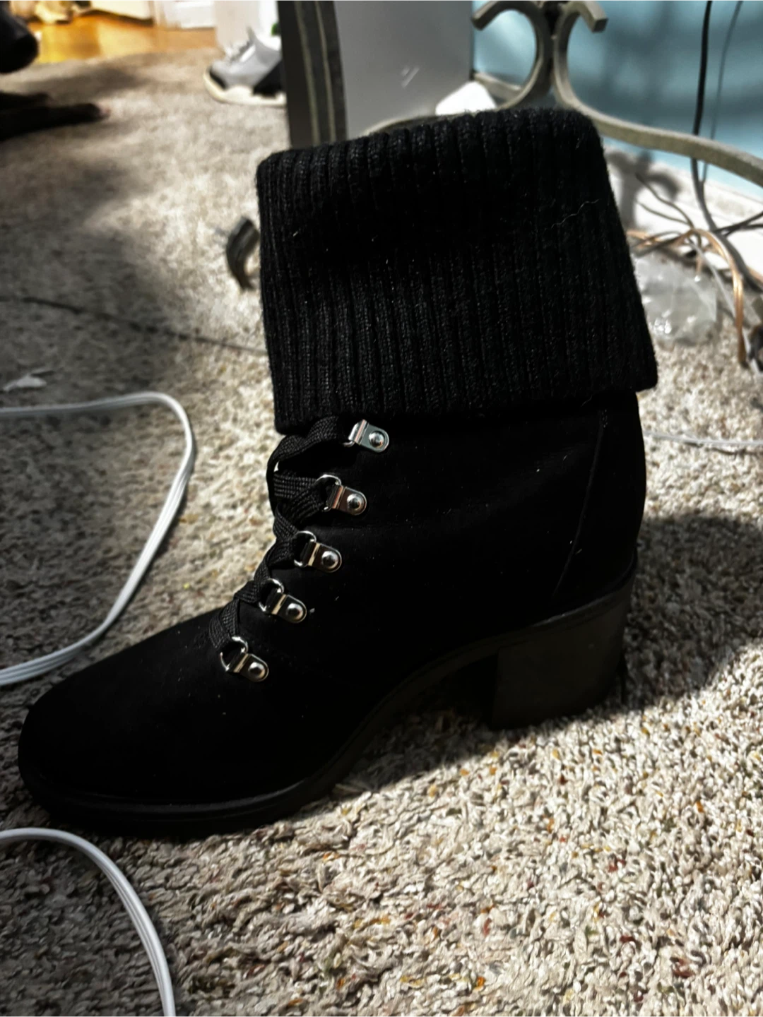Black Lace-Up Boots with Knit Cuff - photo 3