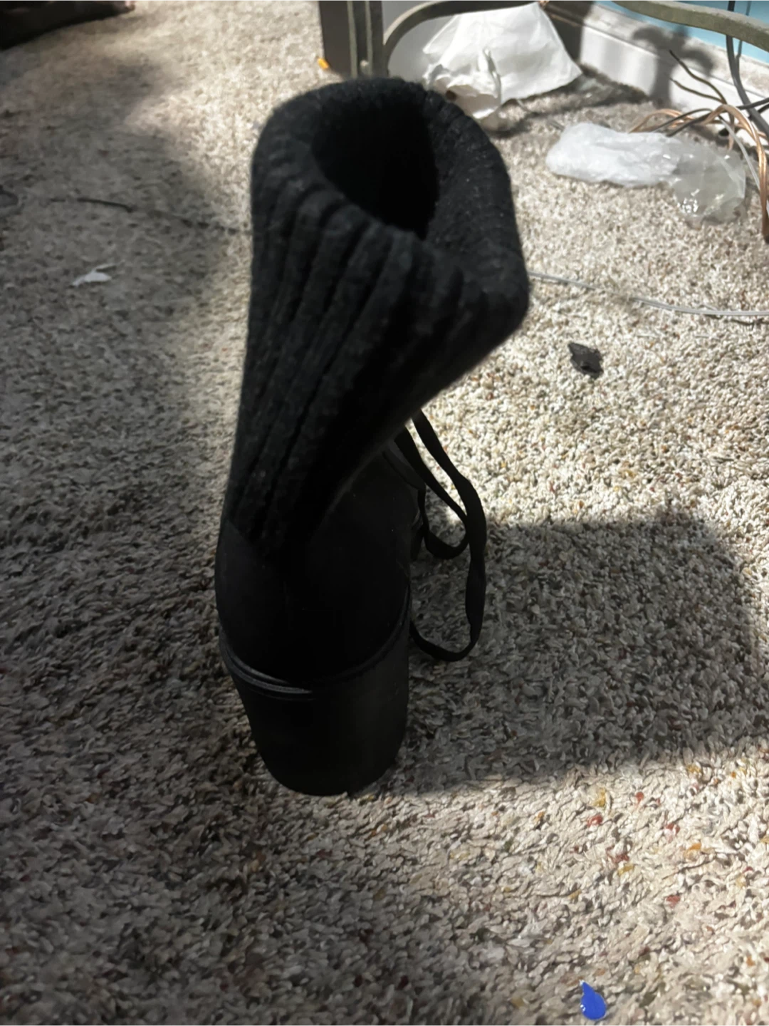 Black Lace-Up Boots with Knit Cuff - photo 4