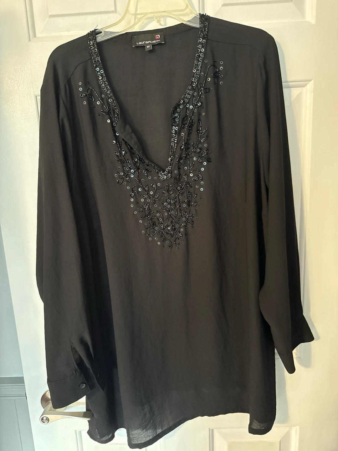 Laura Plus Black Sequin Embellished Tunic Top