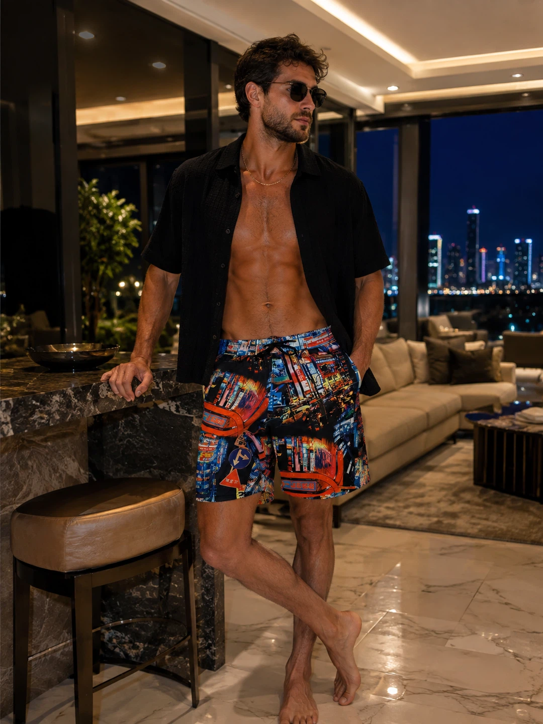 NEW Fresh Prints of Tokyo Men’s L Neon Swim Trunks / Board Short