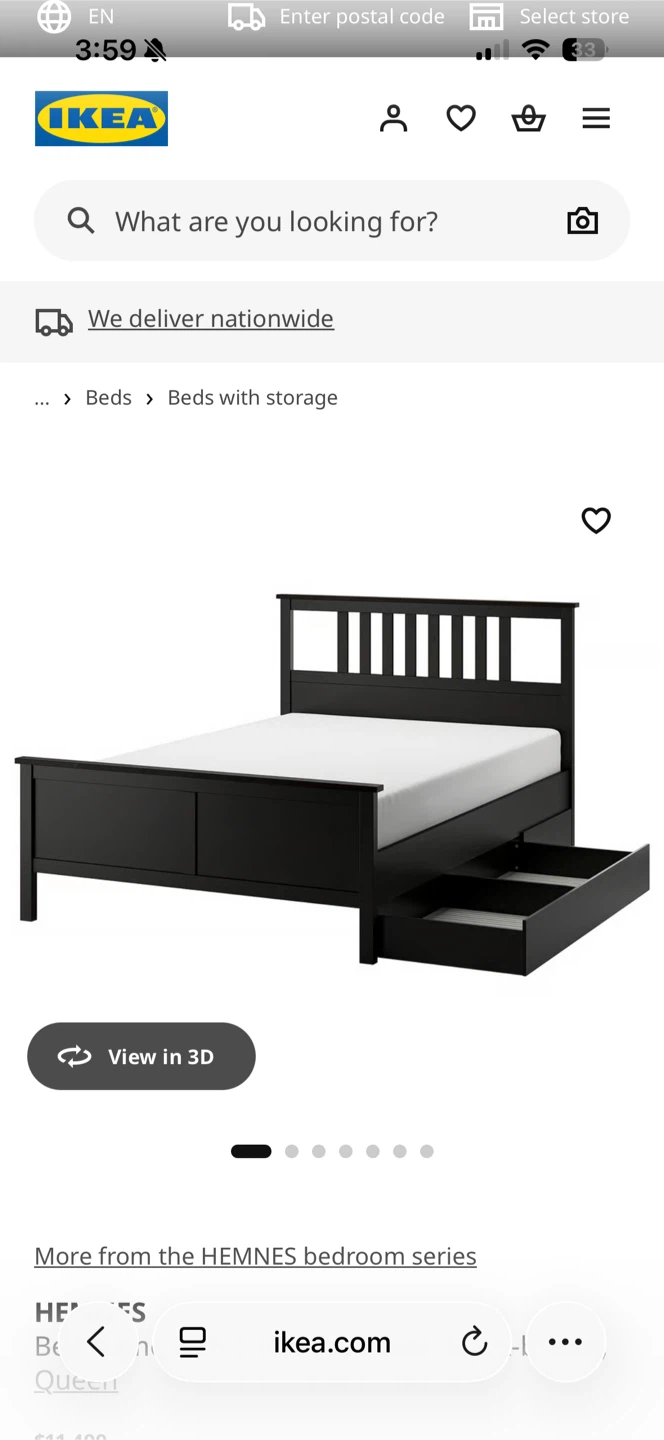 IKEA HEMNES Black Queen Bed Frame Headboard
