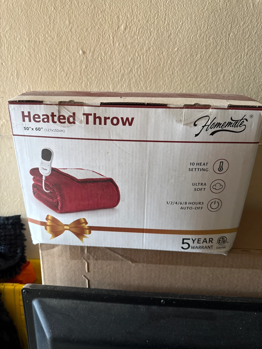 Homemate Heated Throw Red 50x60