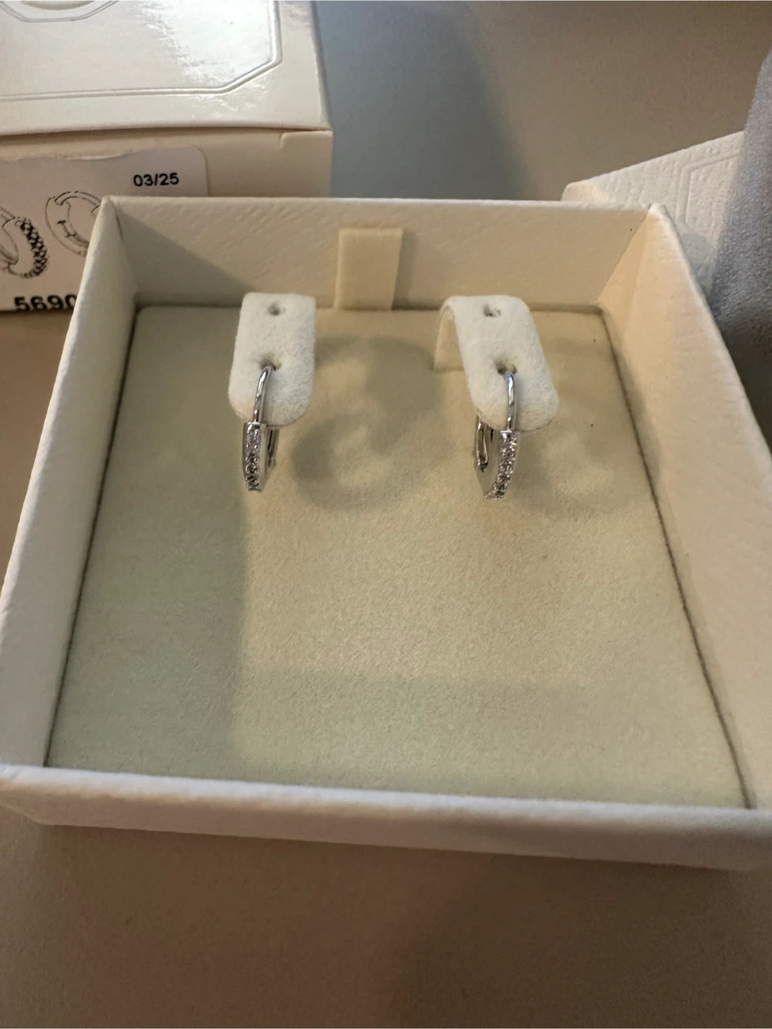 Swarovski stone mini hoop earrings in silver