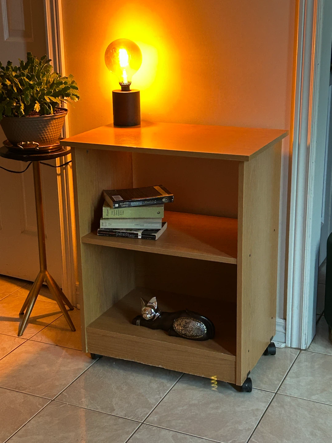 Wooden Rolling Side Table/cart/ fax holder on wheels
