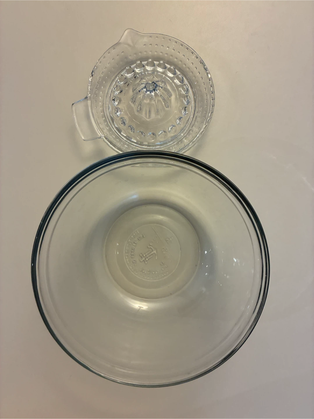Anchor Hocking Glass Mixing Bowl and a Citrus Juicer