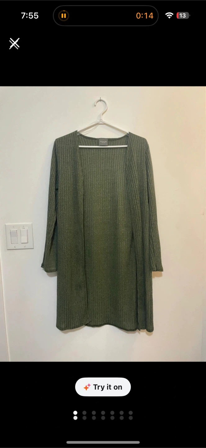 Olivia Rae green ribbed open cardigan - Small