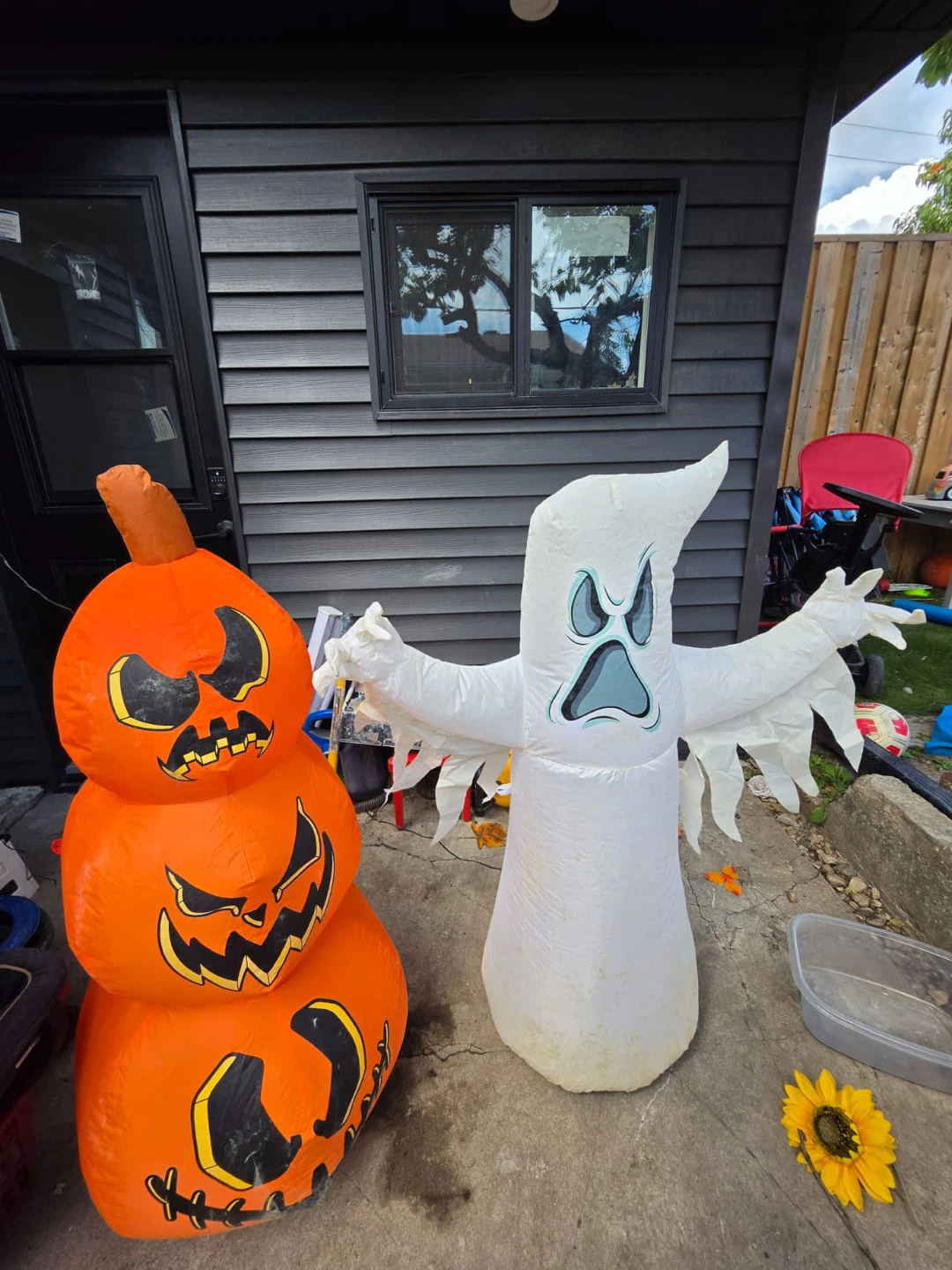 Inflatable Pumpkin and Ghost Halloween Decoration