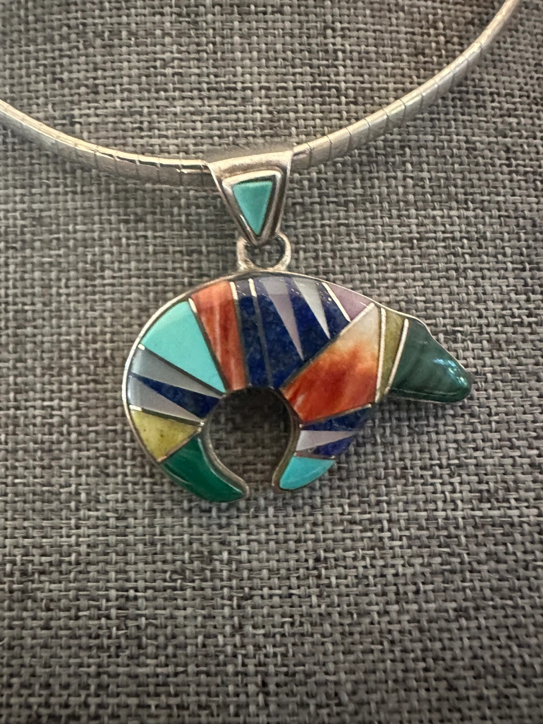 Navajo Reversible Bear Pendant with Sterling Chain
