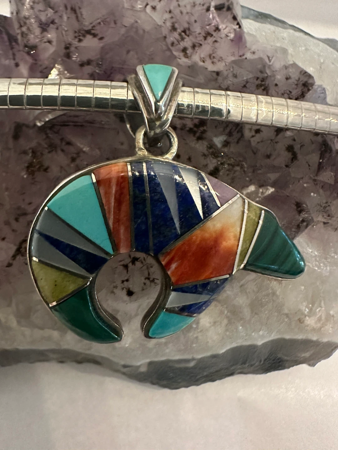 Navajo Reversible Bear Pendant with Sterling Chain - photo 3
