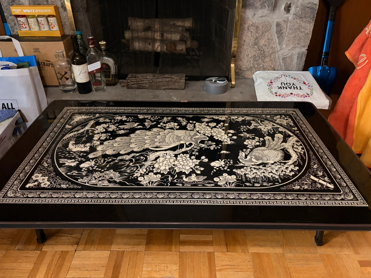 Black Lacquer Coffee Table with Peacock Design - photo 2
