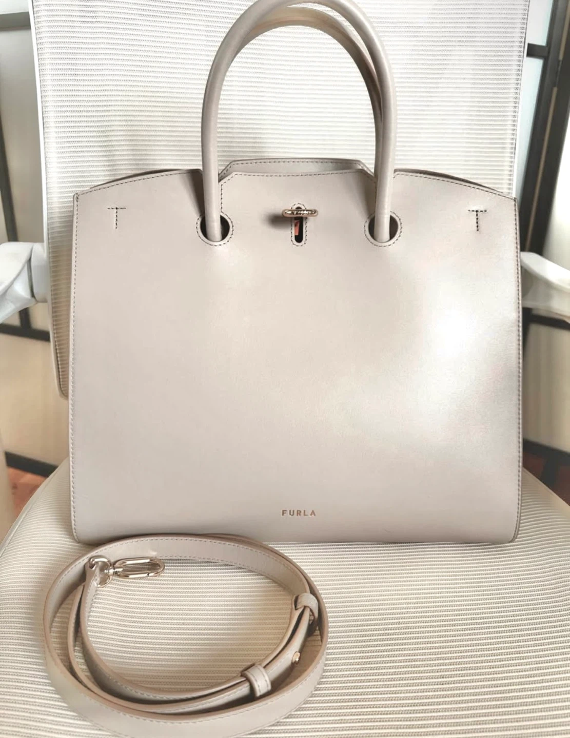 Furla Beige Leather Tote Bag