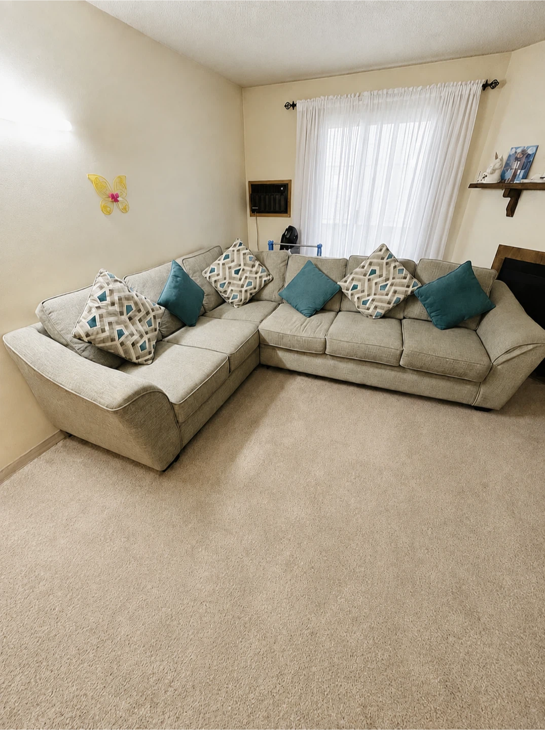 Light Grey Sectional Sofa with Decorative Pillows
