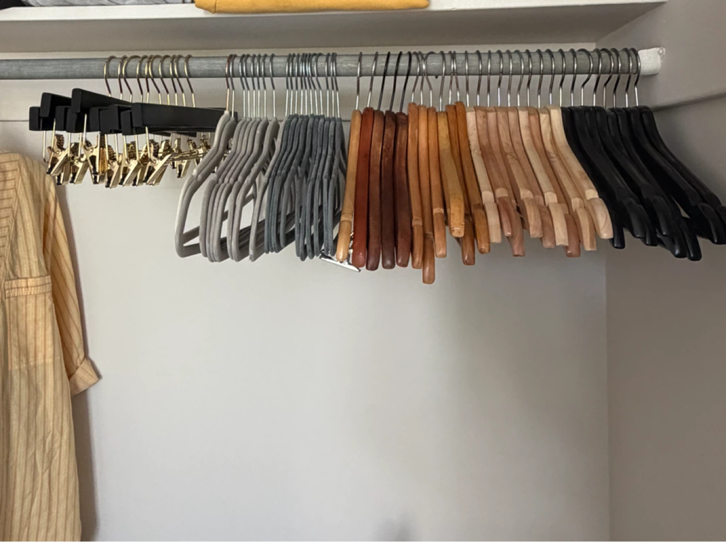 57 Assorted Hangers - Wood, Velvet, and Clip