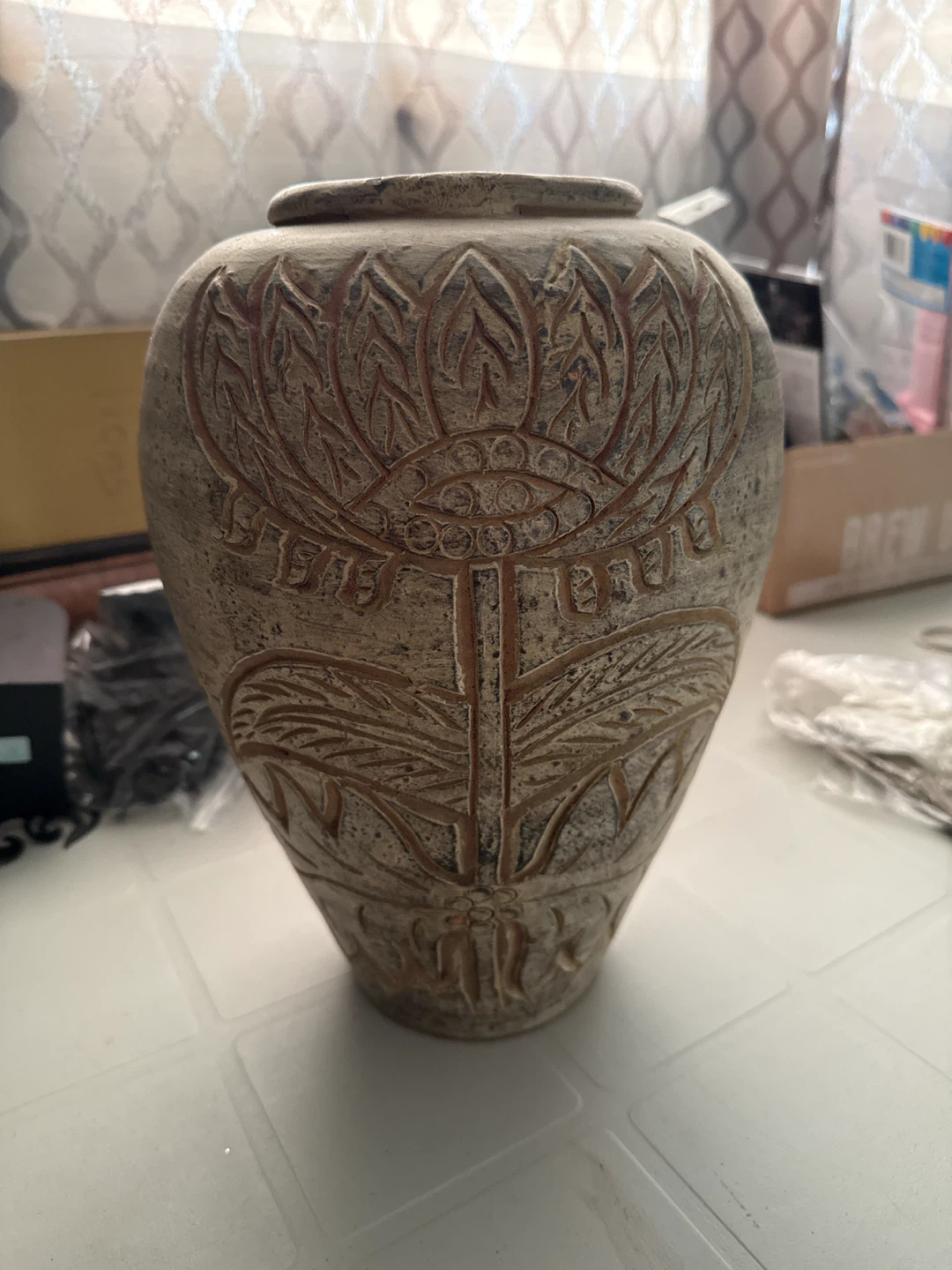 Decorative ceramic Vase w/ Floral Engraving