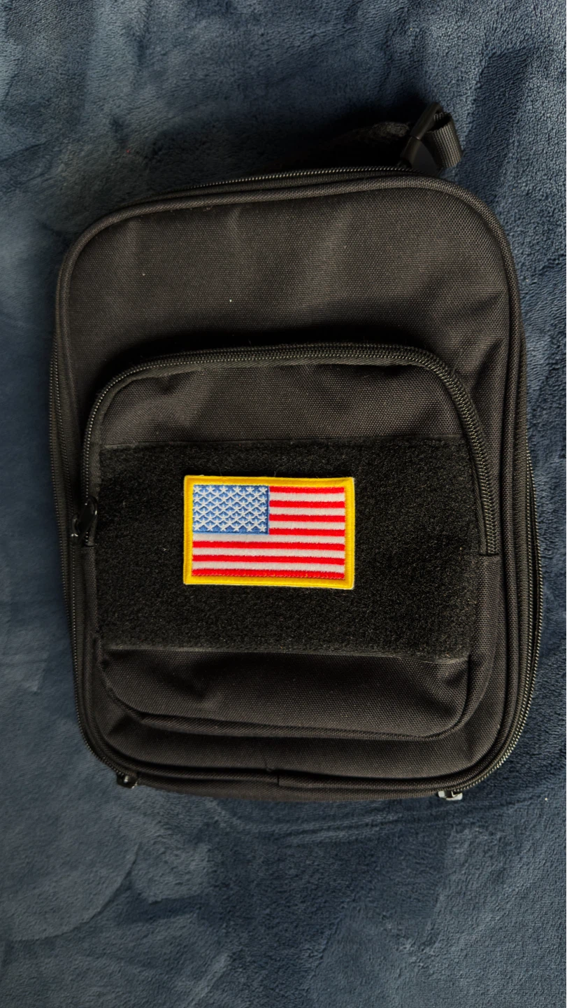 Insulated Lunch Bag with American Flag Patch - Black