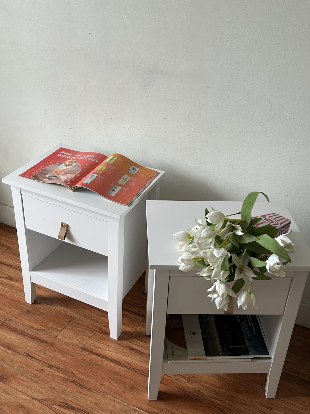 White Nightstand with Drawer - photo 2