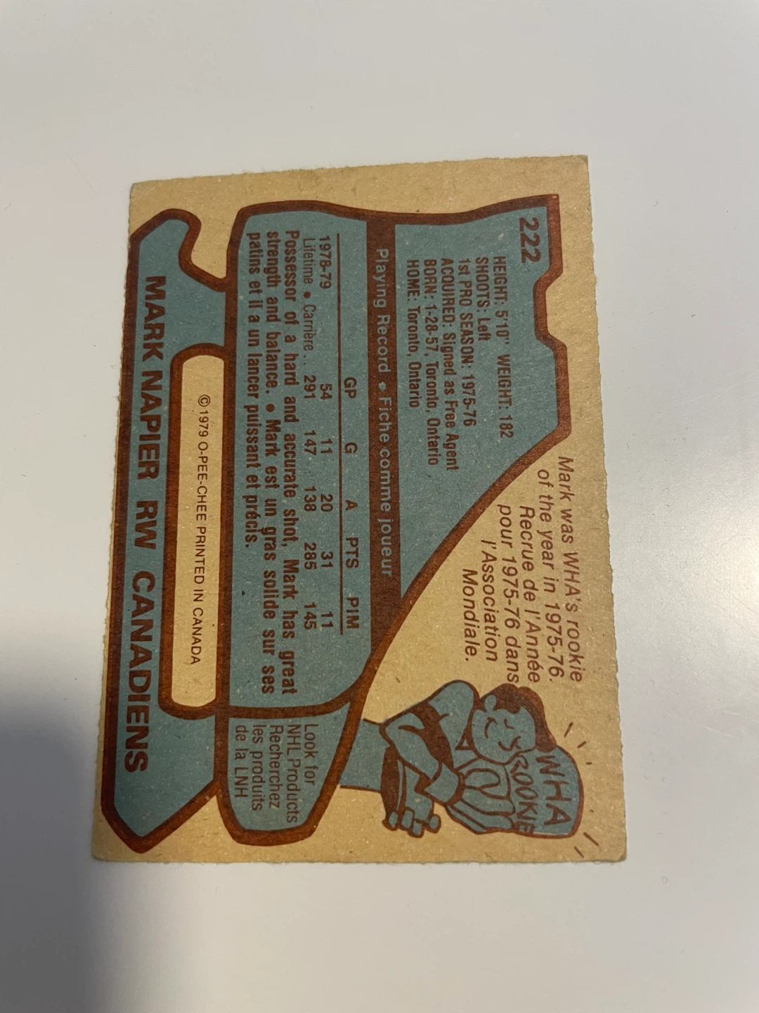 1979 O-Pee-Chee Mark Napier RW Hockey Card - photo 2