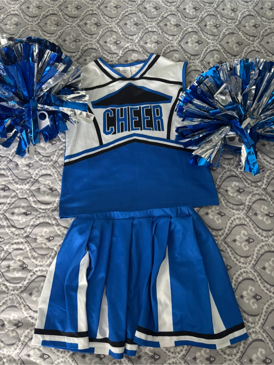 Kids Cheerleader Outfit with Pom Poms - Blue/White