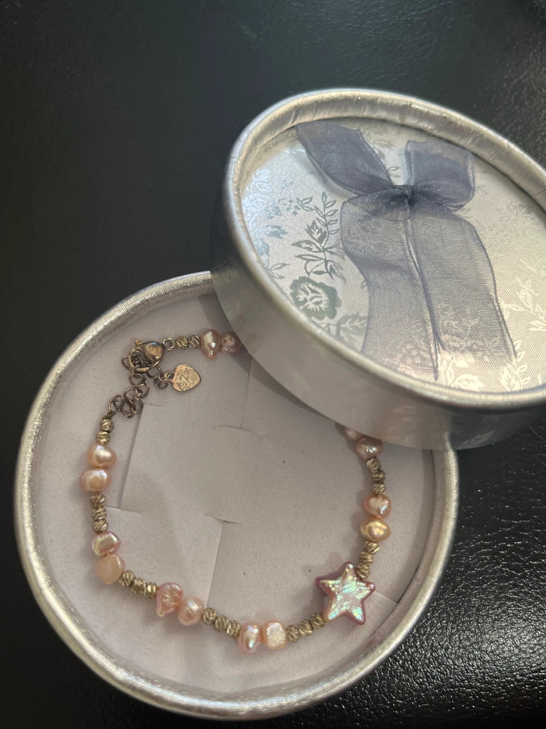 925 Authentic Silver Pearl and Star Charm Bracelet