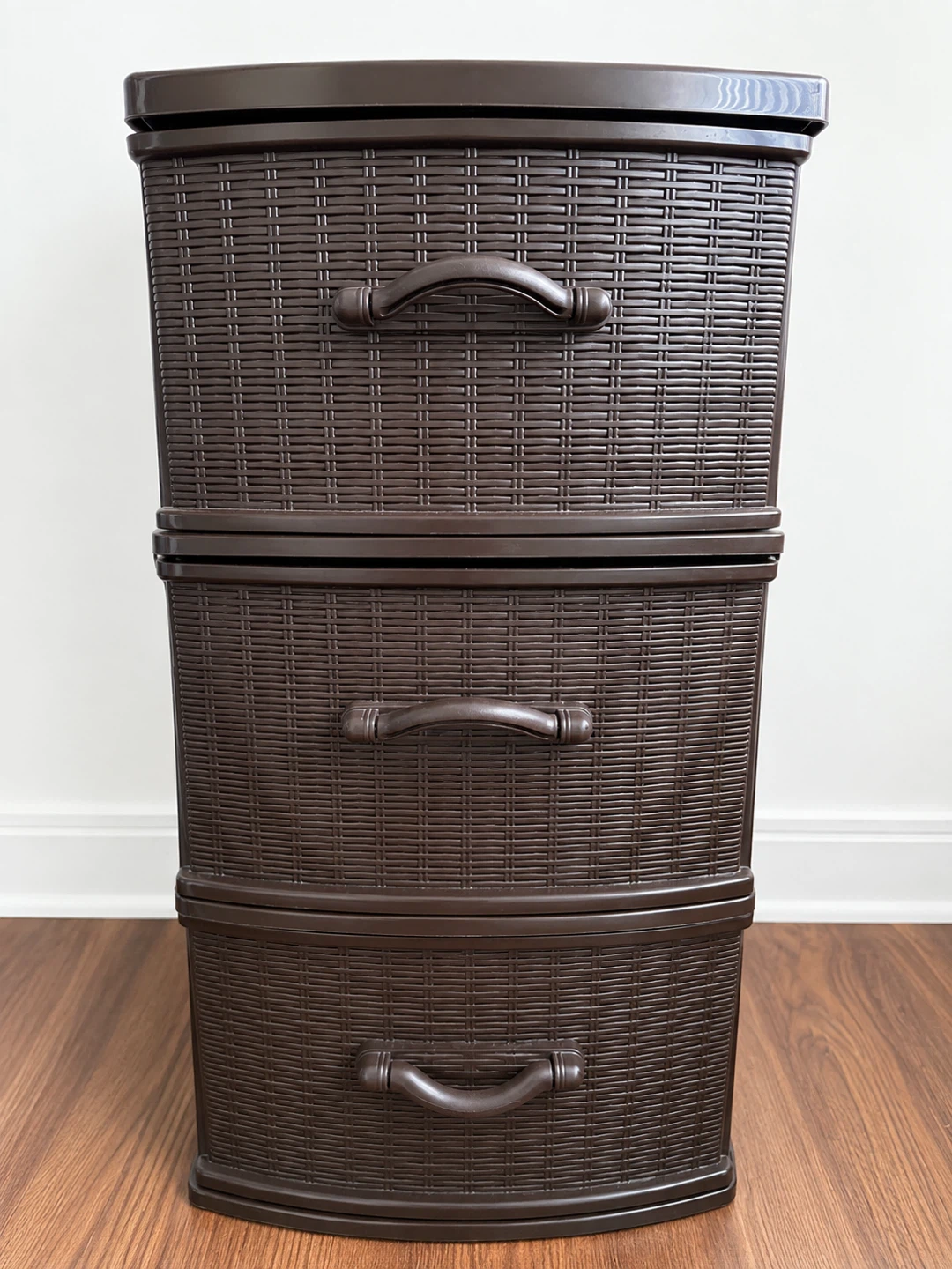 3 Drawer Dark Brown Woven Plastic Storage Tower