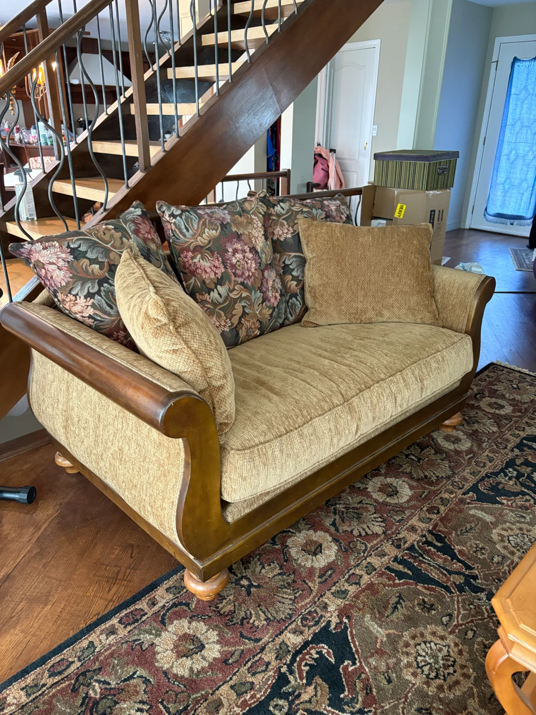 Tan Sofa and Loveseat with Matching Glass Top Tables - photo 2