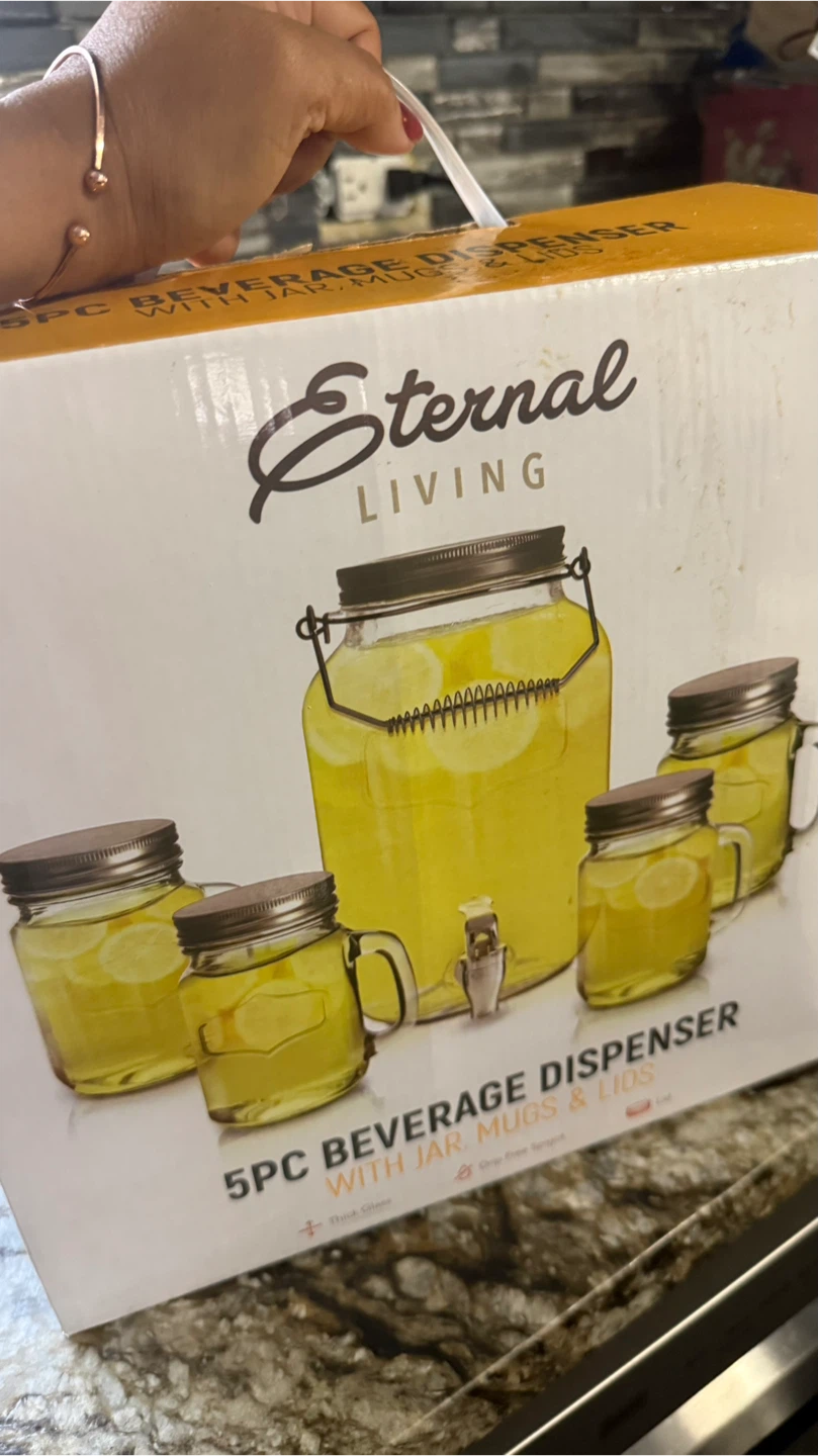 New Eternal Living 5pc Glass Beverage Dispenser Set