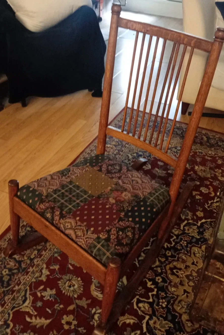Wooden Rocking Chair with Patchwork Seat