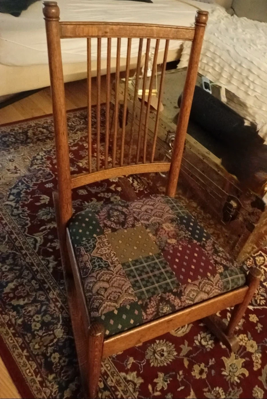 Wooden Rocking Chair with Patchwork Seat - photo 2
