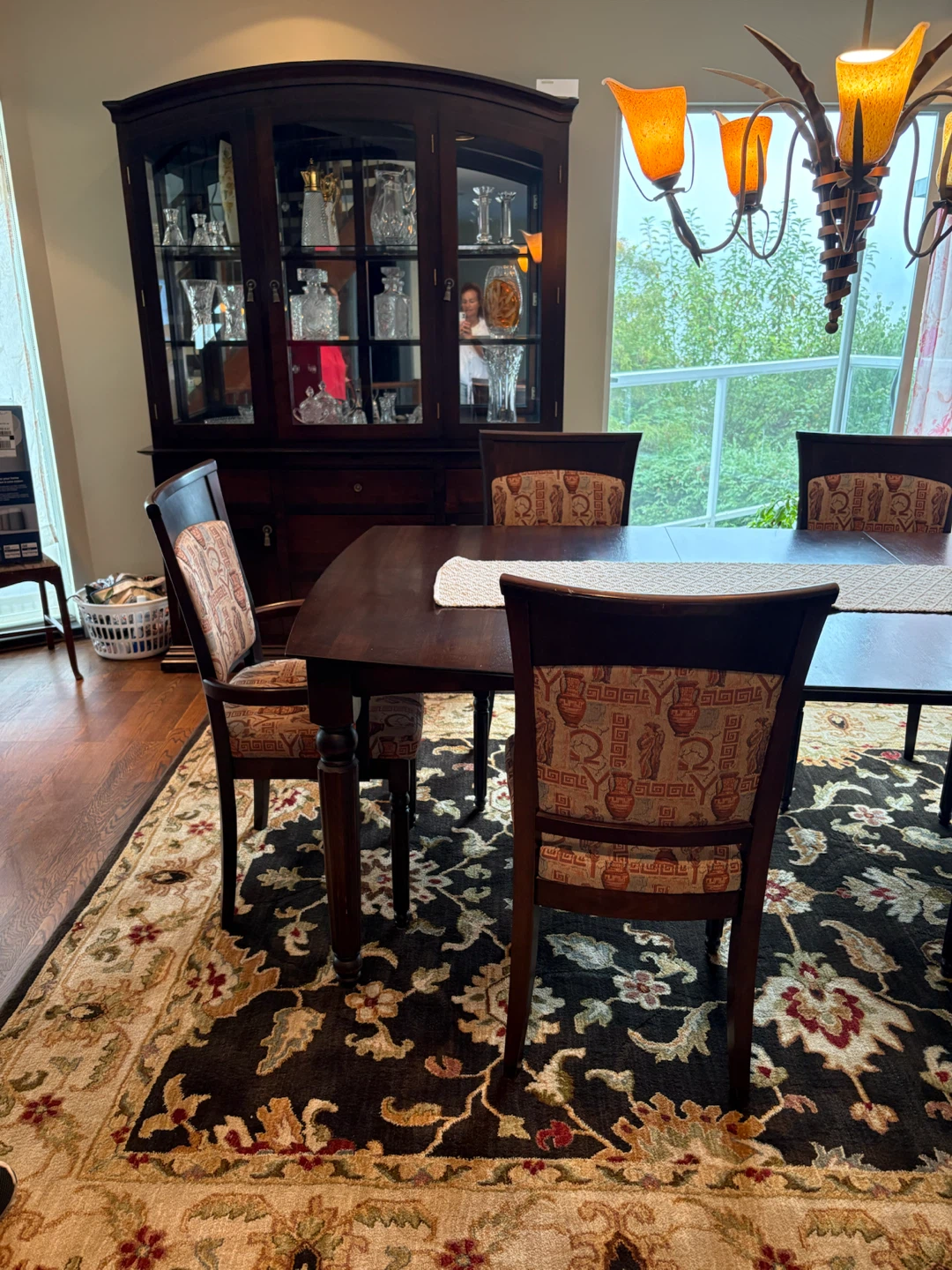 Dark wood dining table and 6 chairs set and China Cabinet
