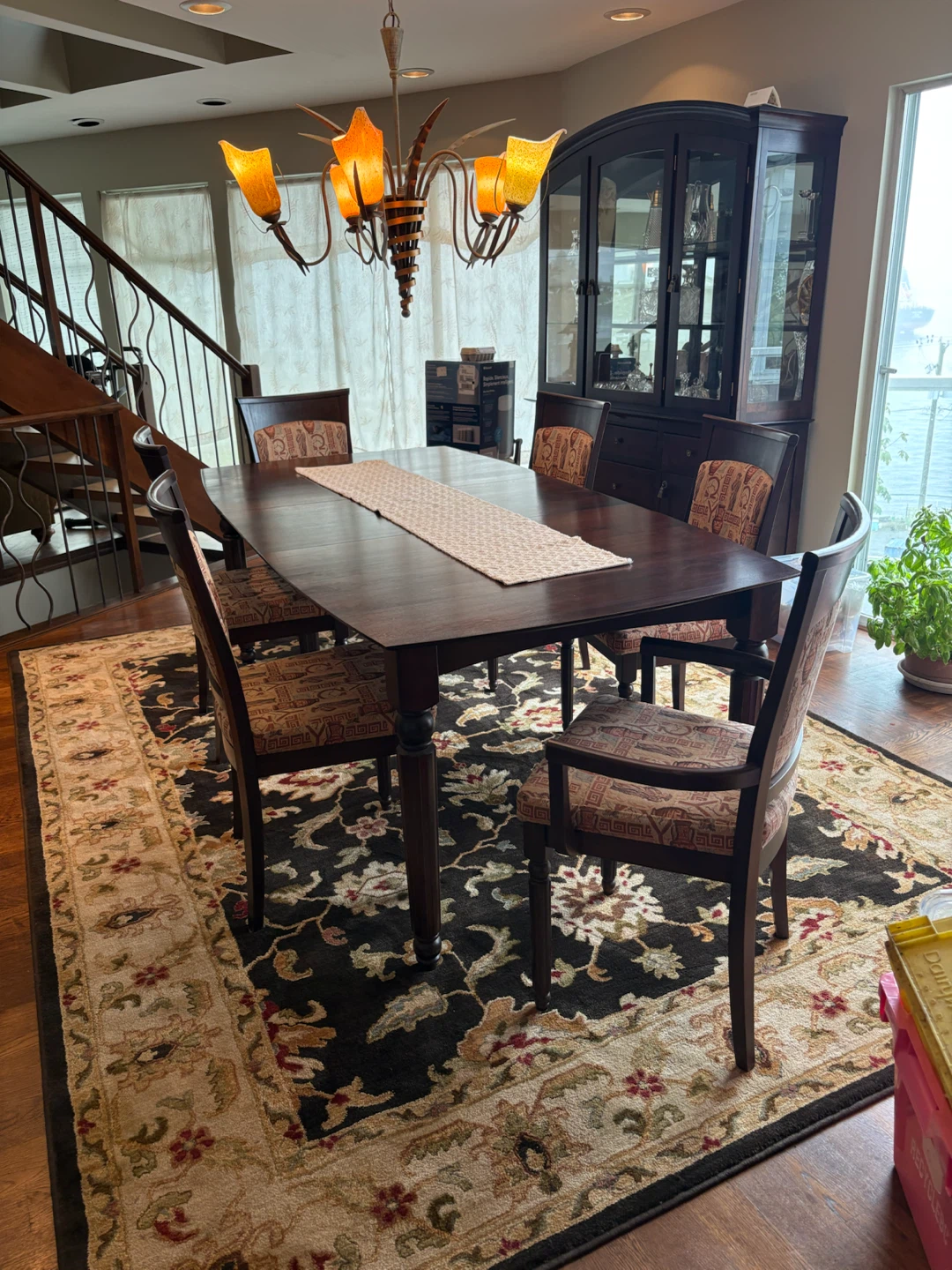 Dark wood dining table and 6 chairs set and China Cabinet - photo 4
