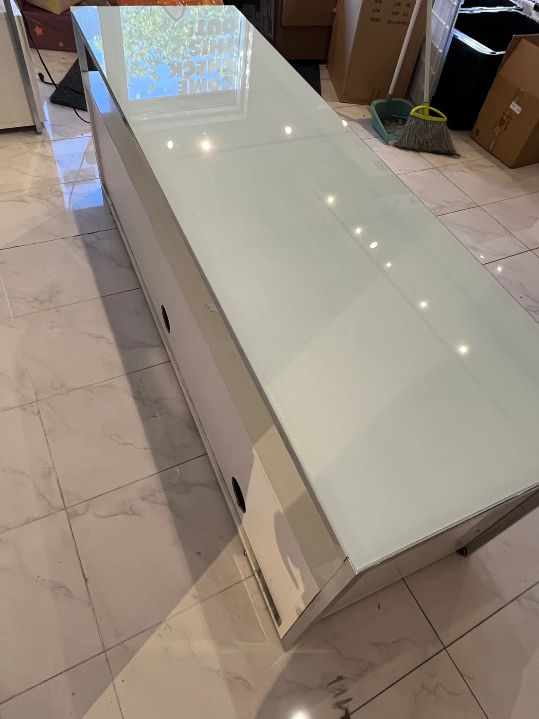 EQ3 White TV Stand with Glass Top - photo 3