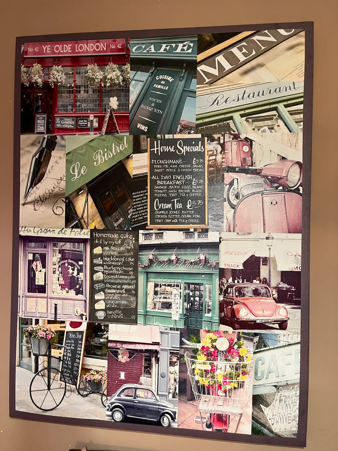Vintage European Cafe Collage Wall Art