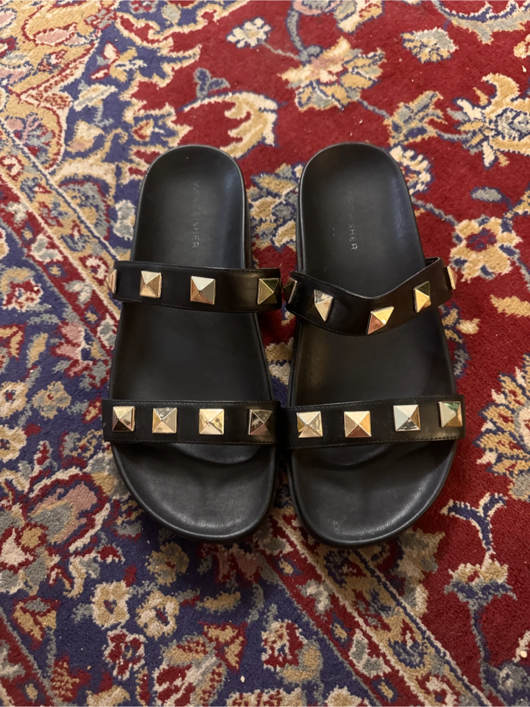 Marc Fisher Black Studded Slide Sandals